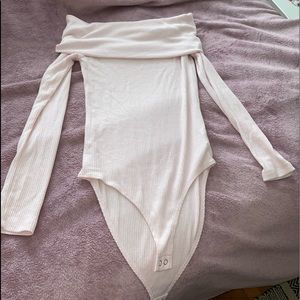 Off the shoulder pink ribbed bodysuit